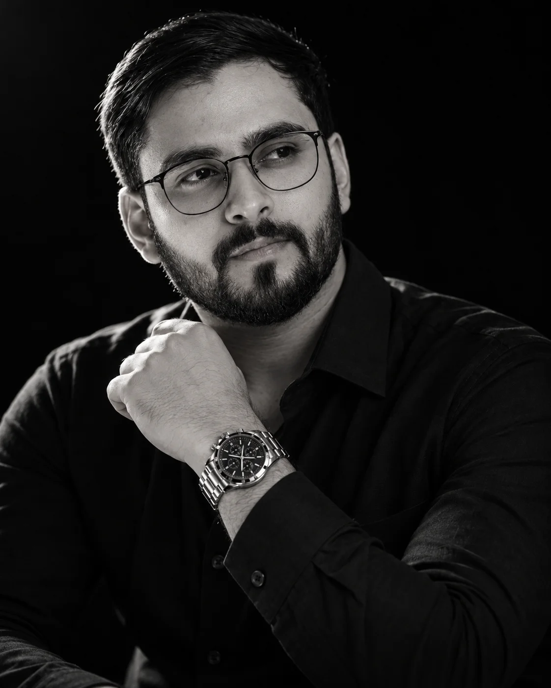 Black Shirt Studio Portrait Image Prompt