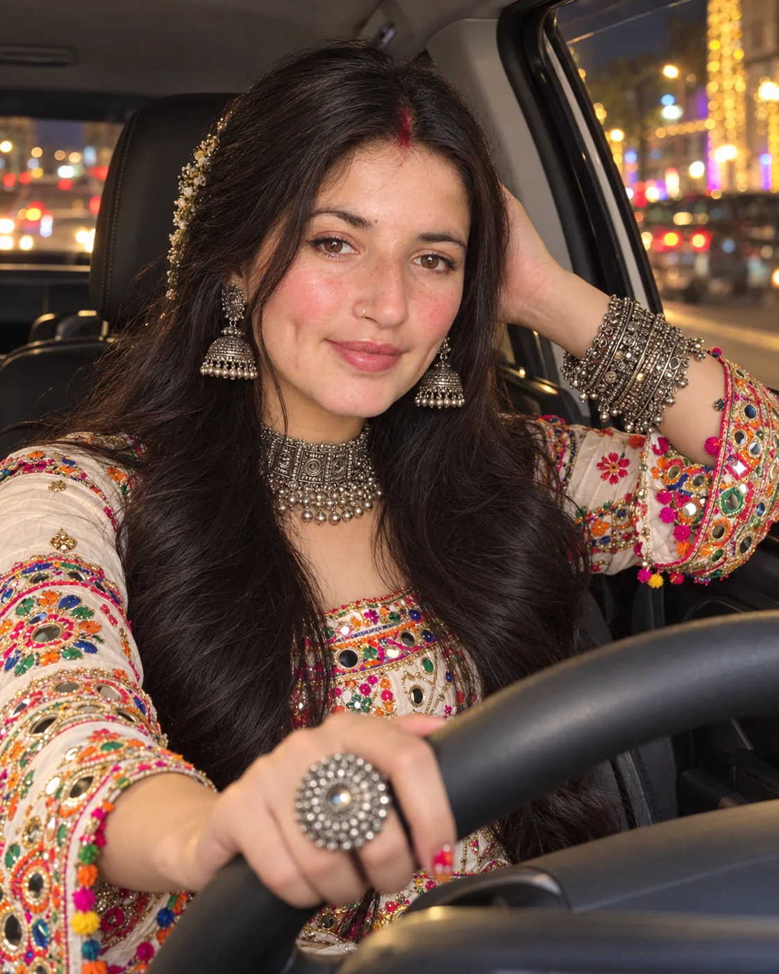 Navratri Glam Car Selfie /Girl/ Garba Look / Image Prompt