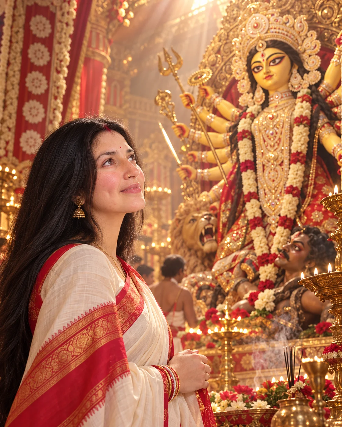 Traditional Bengali Saree/ Women / Navratri / Prompt
