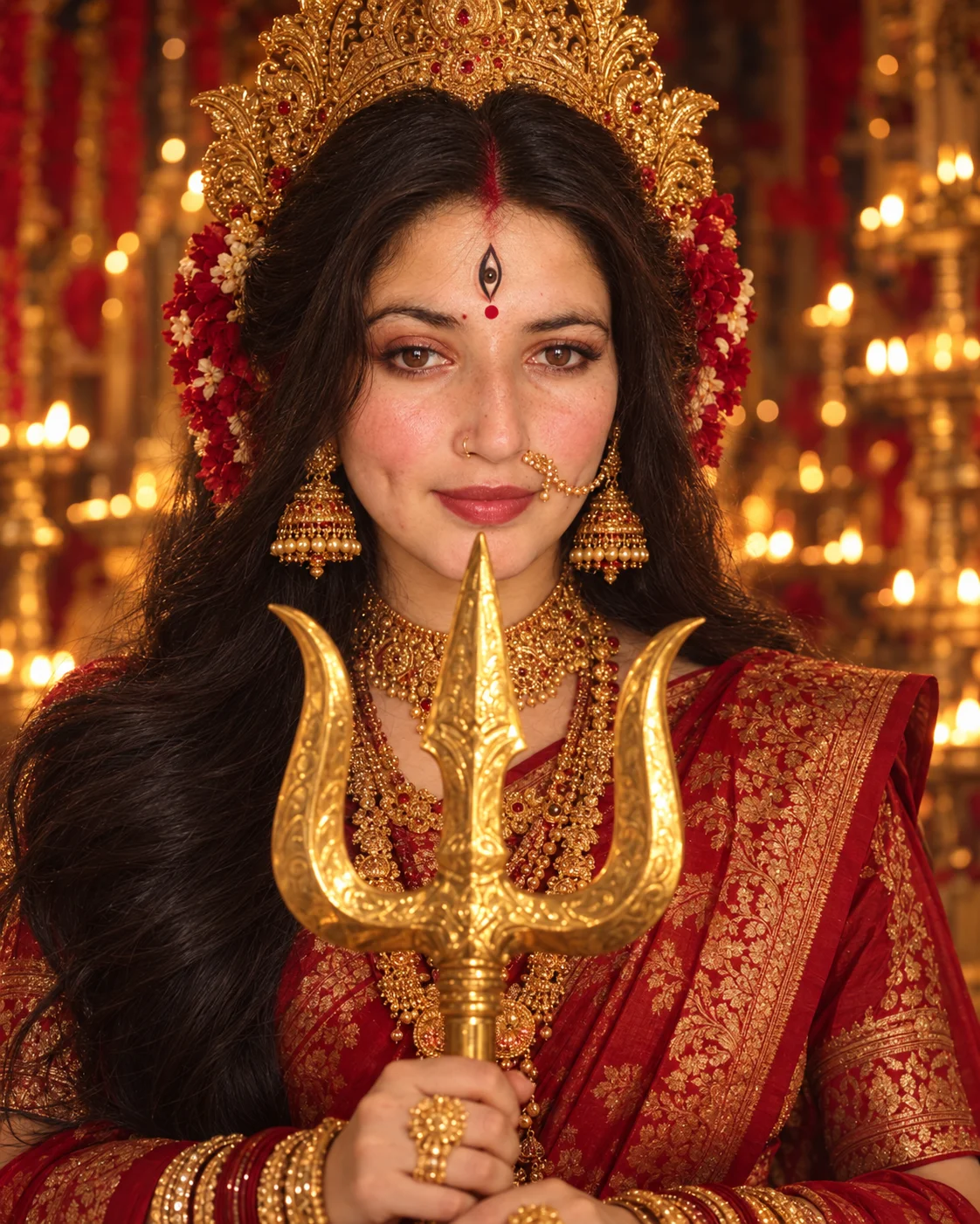 Golden Trishul AI Goddess Image Prompt/ Navratri Trend