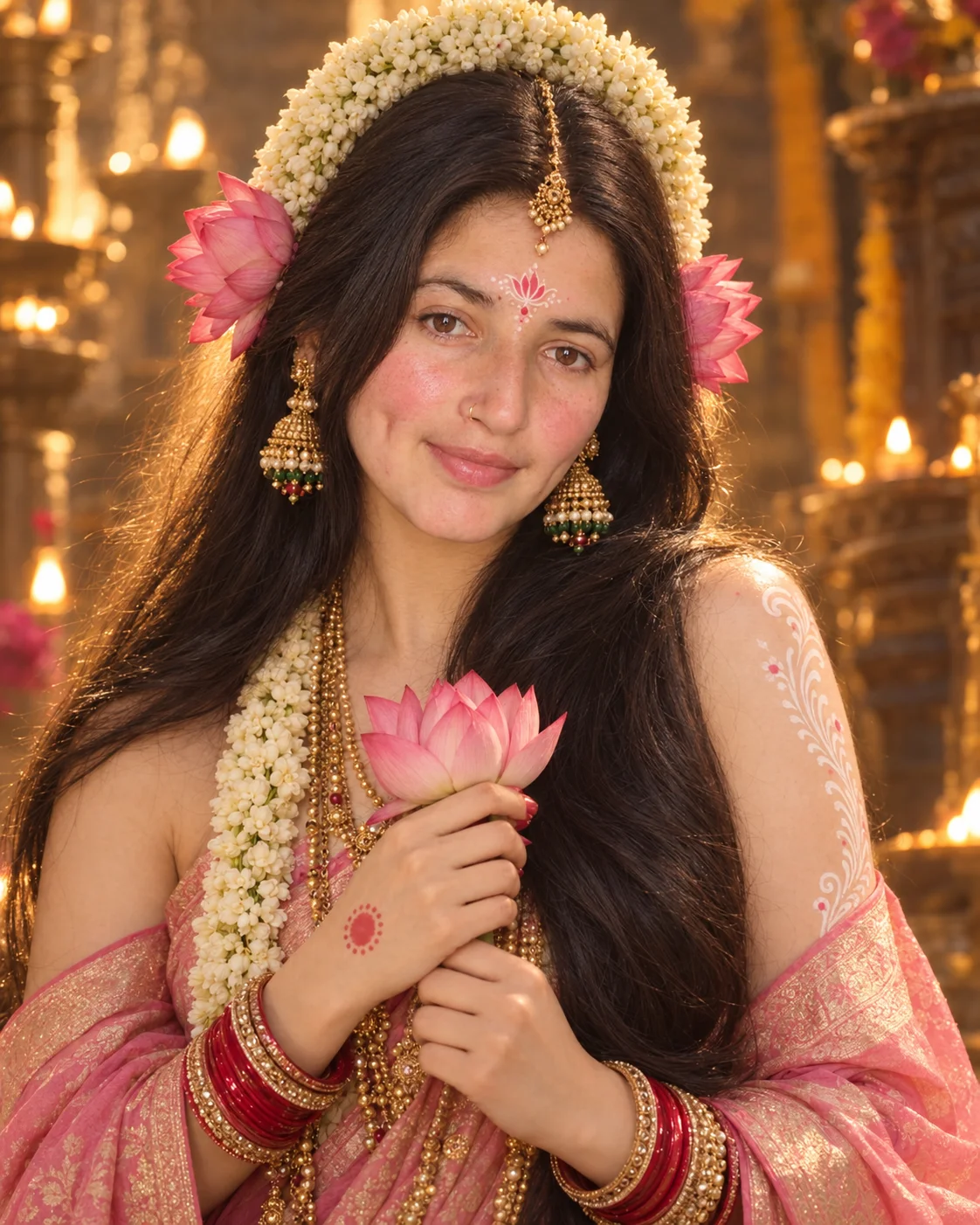 Pink Lotus Goddess Look / Girl /Navratri / Durga Mata / Image Prompt