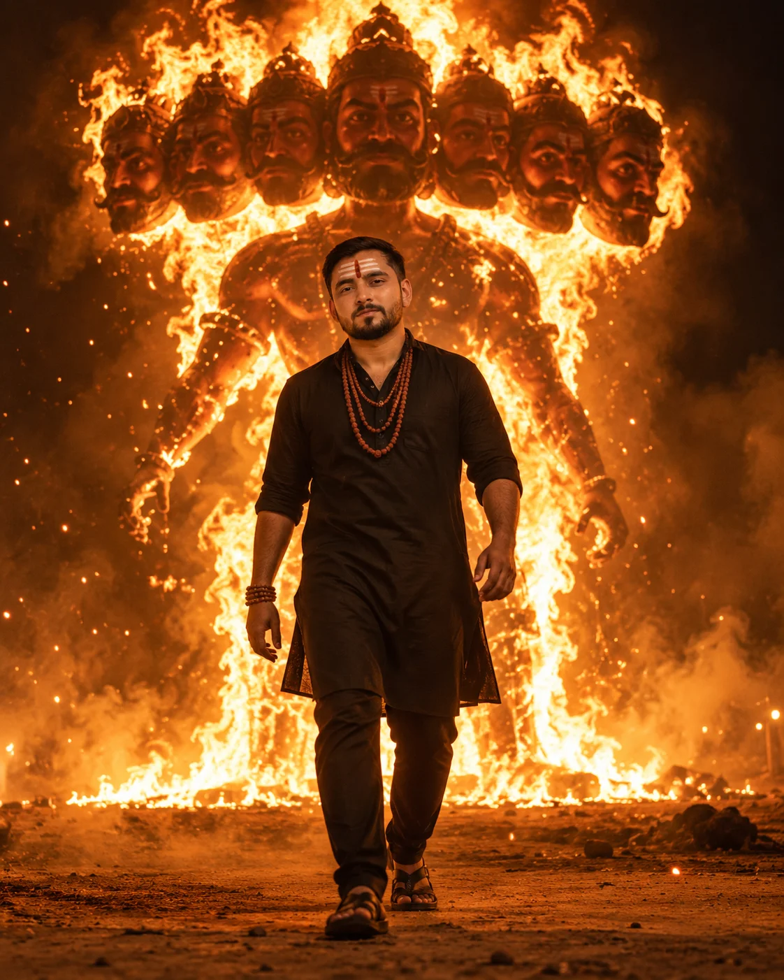 Ravana Fire Background AI Photo Editing Prompt | Dussehra Special Cinematic Look |
