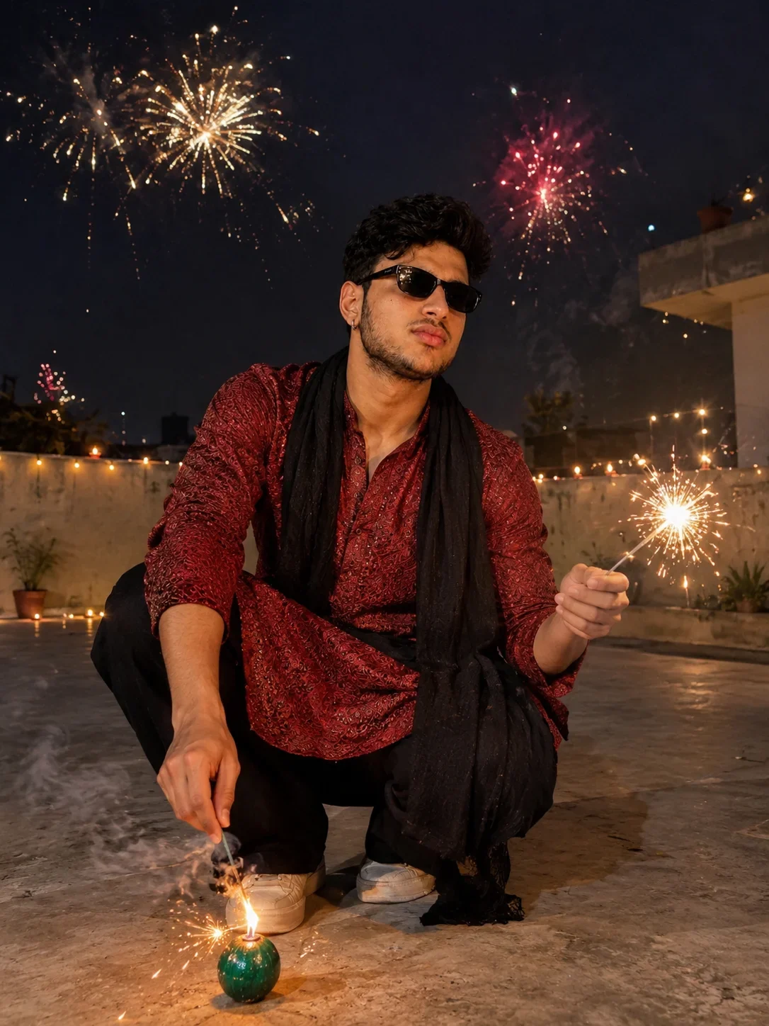 Diwali Fireworks Attitude Boy AI Photo Prompt