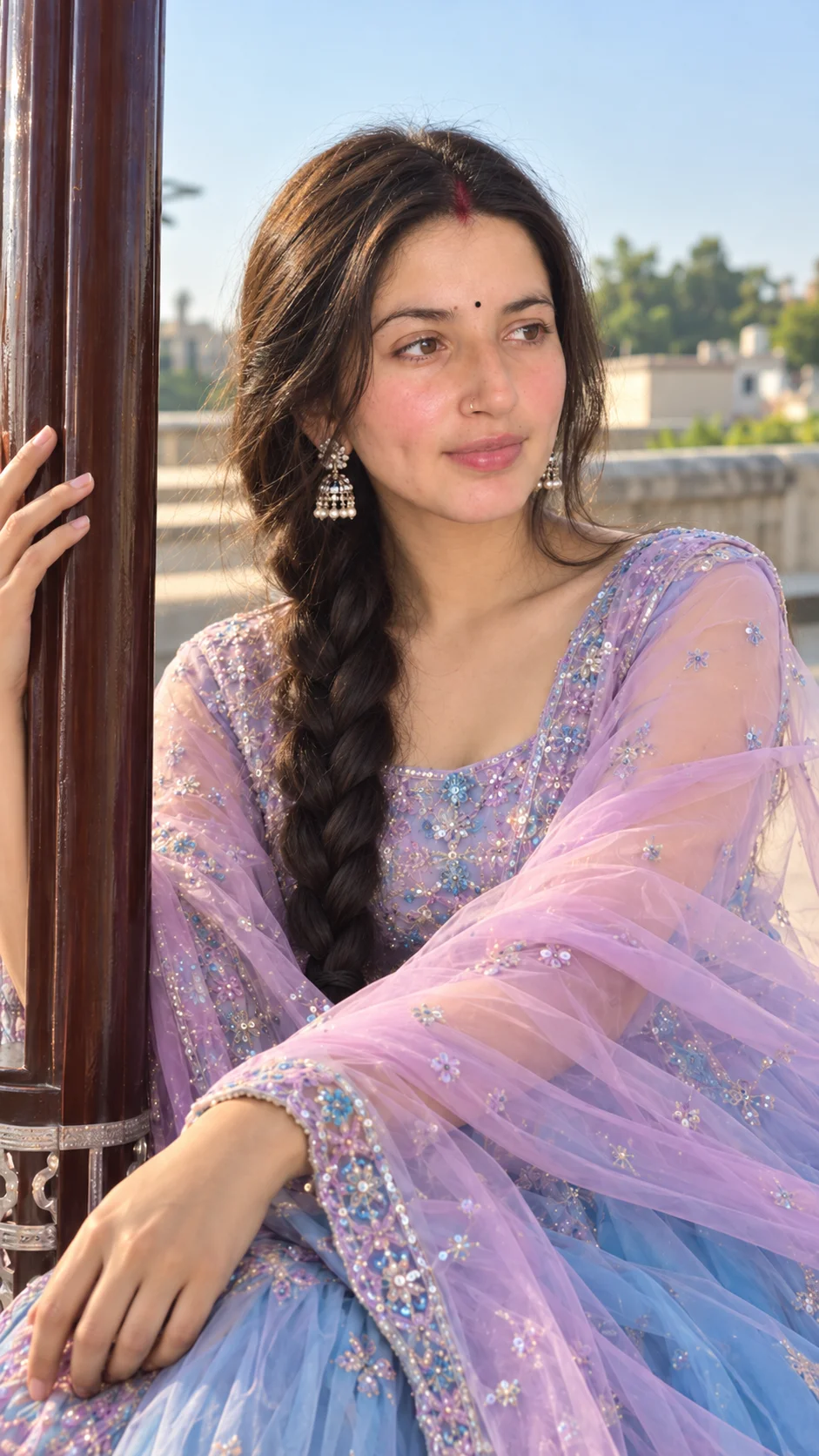 Hum Dil De Chuke Sanam  Aishwarya Rai  Lavender Lehnga Look Girl Image Prompt