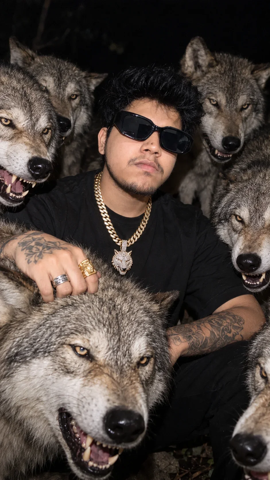 Wolf Pack AI Photo Prompt for Boys: Cinematic Night Portrait With Wolves