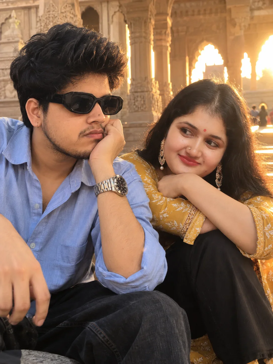 Romantic Couple AI Photo Prompt: Golden Hour Heritage Photography Image