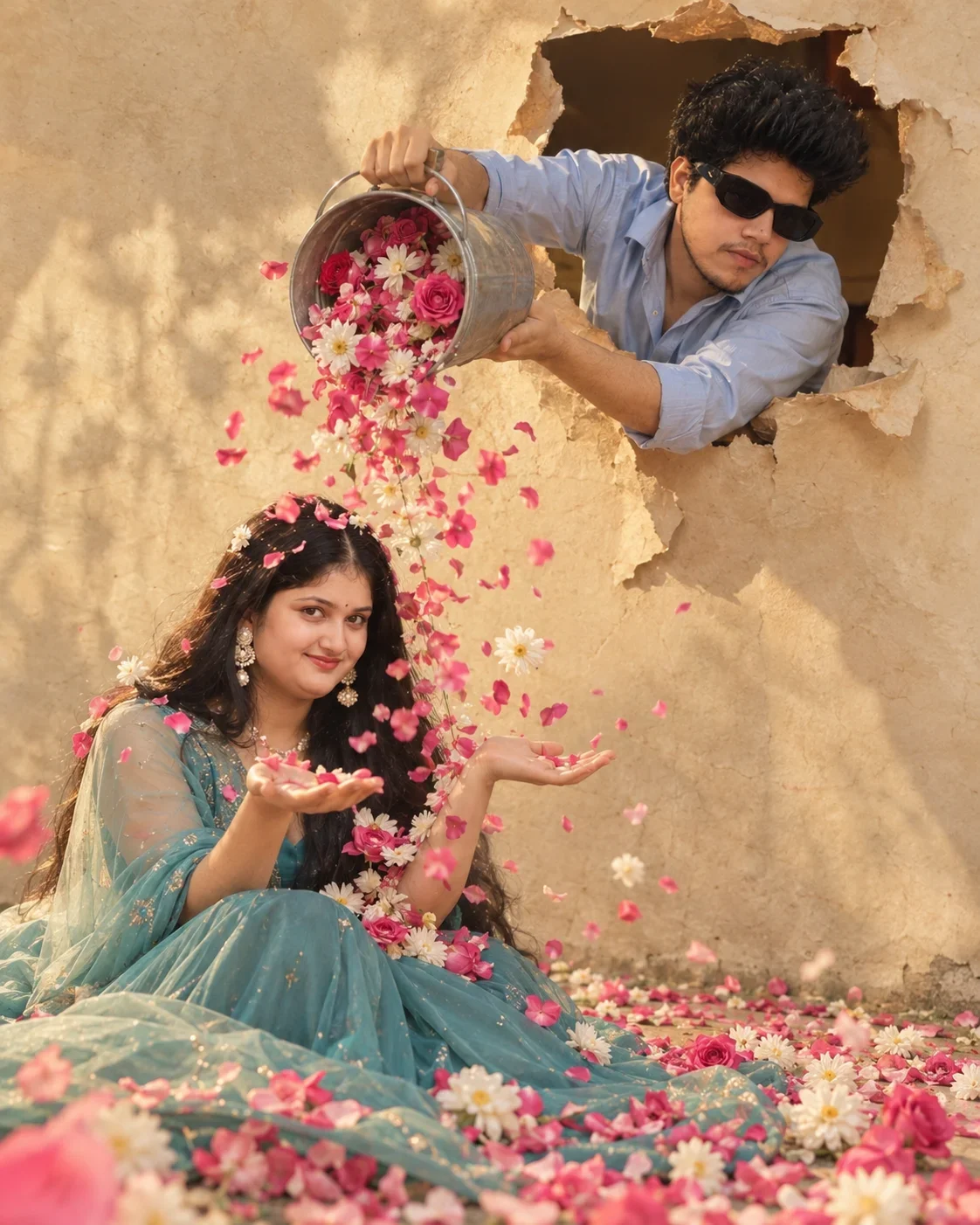 Romantic Flower Shower Couple Prompts – Ultra-Realistic AI Photography image