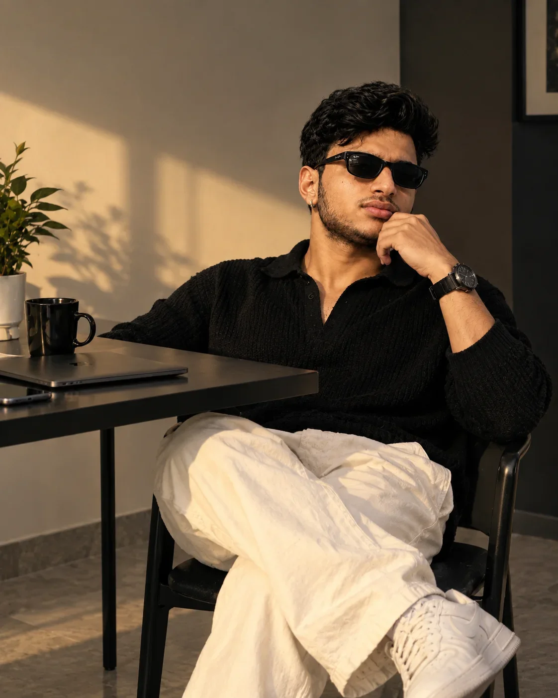 Cinematic Black Sweater Men Image Prompt