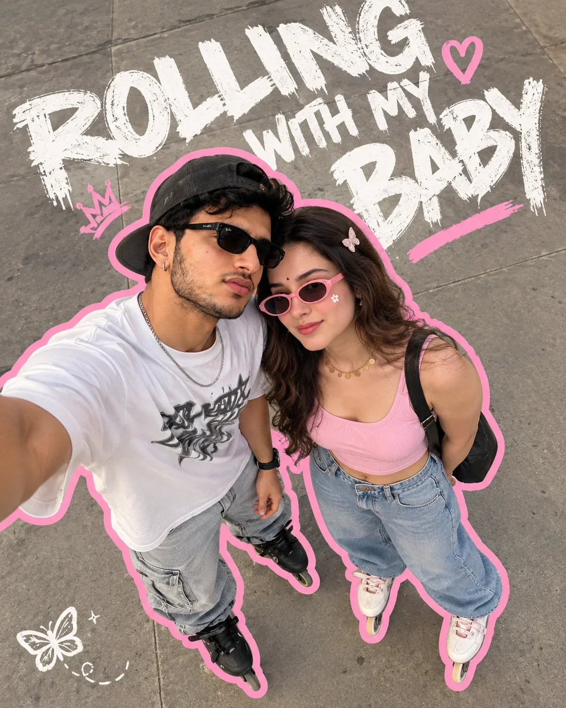 AI Boy Girl Couple Skating Prompt – Romantic Streetwear Photo