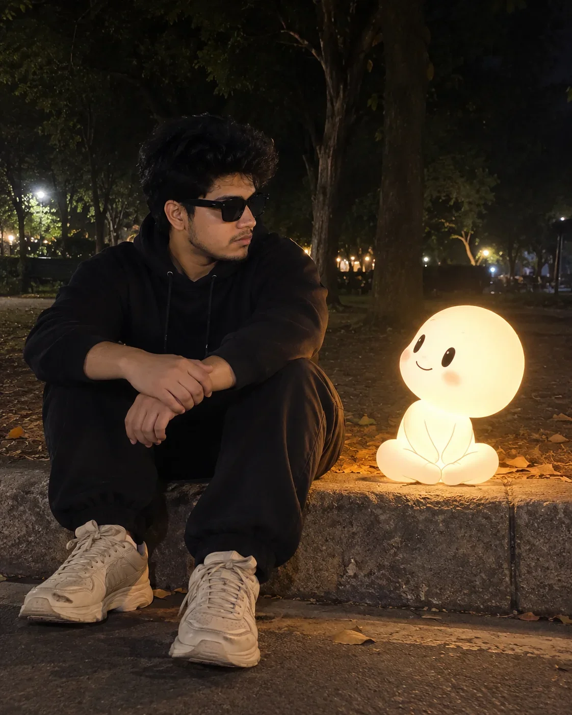 Night Park Boy Image Prompt | Glowing 3D Character Aesthetic