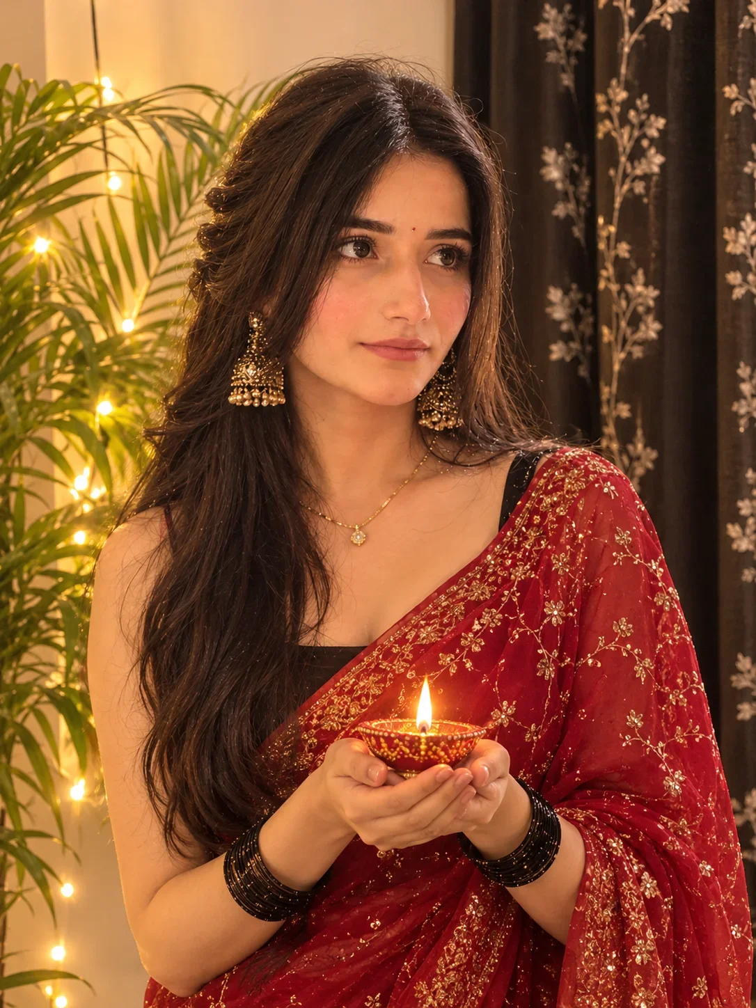 Diwali Girl Image Prompt with Glowing Diya – Festive Indian Look